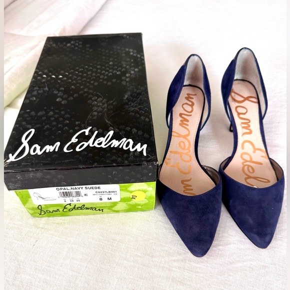 Sam Edelman Opal Navy Suede Heels - Picture 2 of 5